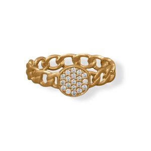 14 Karat Gold Plated Link Band with Pave CZ Round Disk Item #: 83906